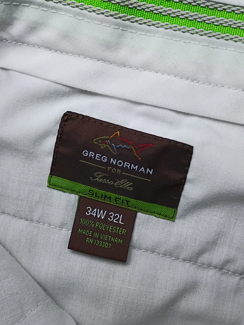 Greg Norman For Tasso Elba Mens Slim Fit Trousers 34X32 Beige Flat Front